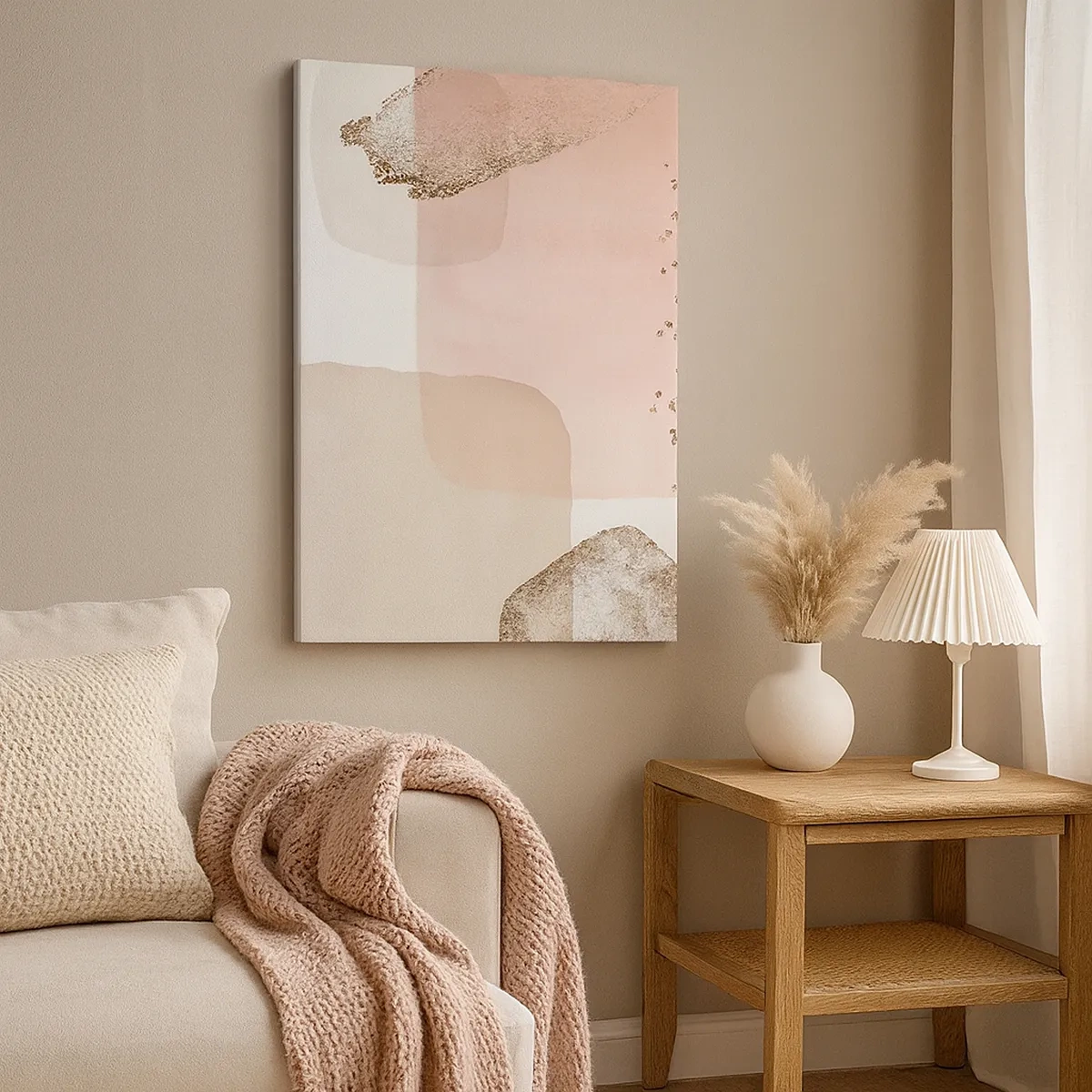 Bild auf Leinwand - Leinwandbild - Pastellfarbene Flecken mit goldenen Elementen - 50x70cm - Ein Blick durch die Farbe - Moderne Wanddekoration für Wohnzimmer und Schlafzimmer ARTTOR