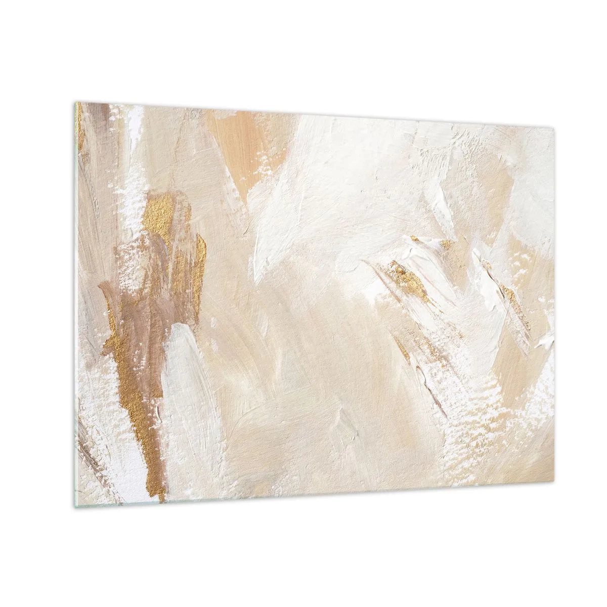 Glasbild - Bild auf glas - Beige und weiße Abstraktion mit goldenen Akzenten - 70x50cm - Pastellkomposition - Moderne Wanddekoration für Wohnzimmer und Schlafzimmer ARTTOR