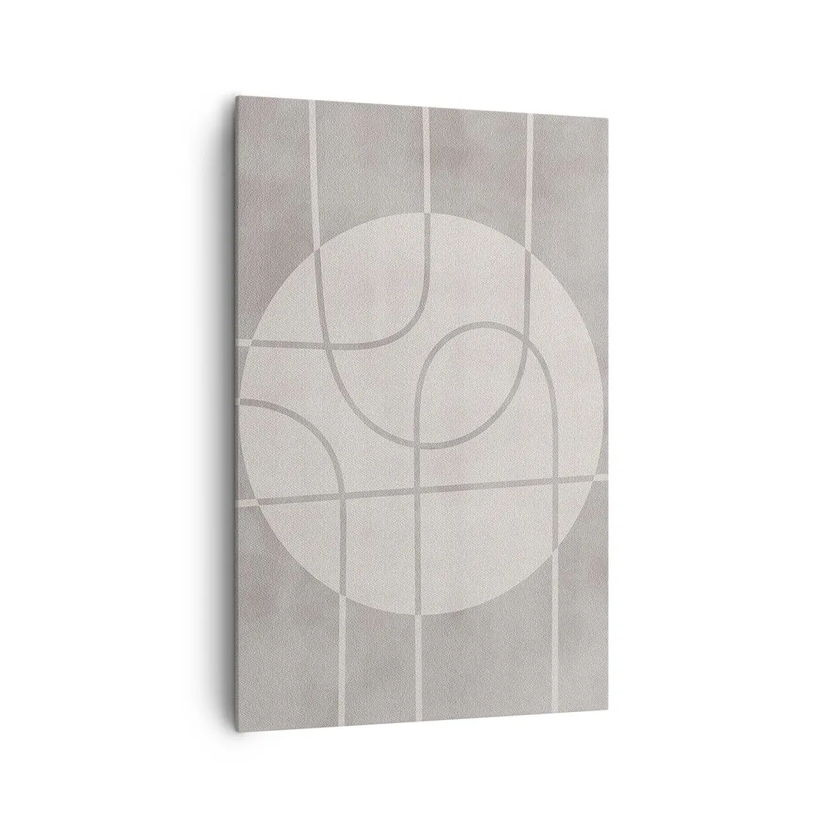 Bild auf Leinwand - Leinwandbild - Geometrisches Muster in Grau- und Weißtönen - 80x120cm - Kreisförmig und geradeaus - Moderne Wanddekoration für Wohnzimmer und Schlafzimmer ARTTOR