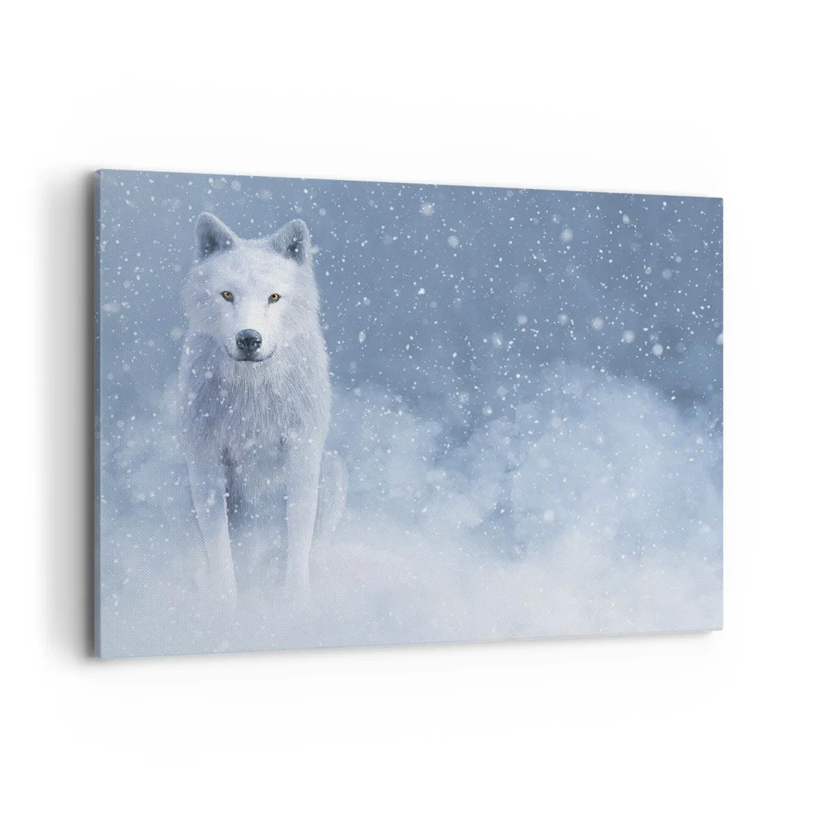 Bild auf Leinwand - Leinwandbild - Weißer Wolf in einer verschneiten Landschaft - 100x70cm - In Winterstimmung - Moderne Wanddekoration für Wohnzimmer und Schlafzimmer ARTTOR
