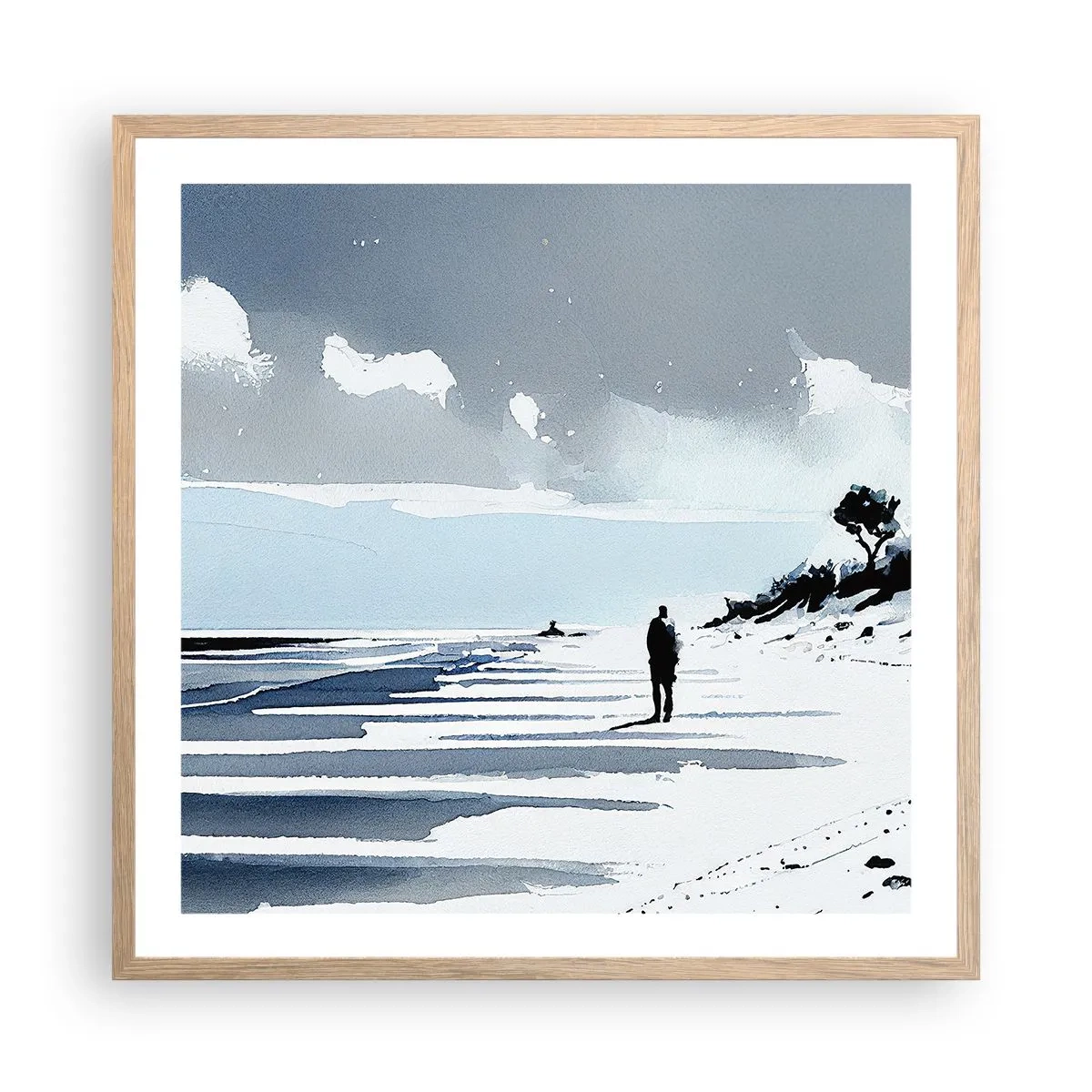 Poster in einem Rahmen aus heller Eiche - Allein sein - 60x60 cm