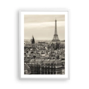 Poster in einem weißen Rahmen - Über den Dächern von Paris - 50x70 cm