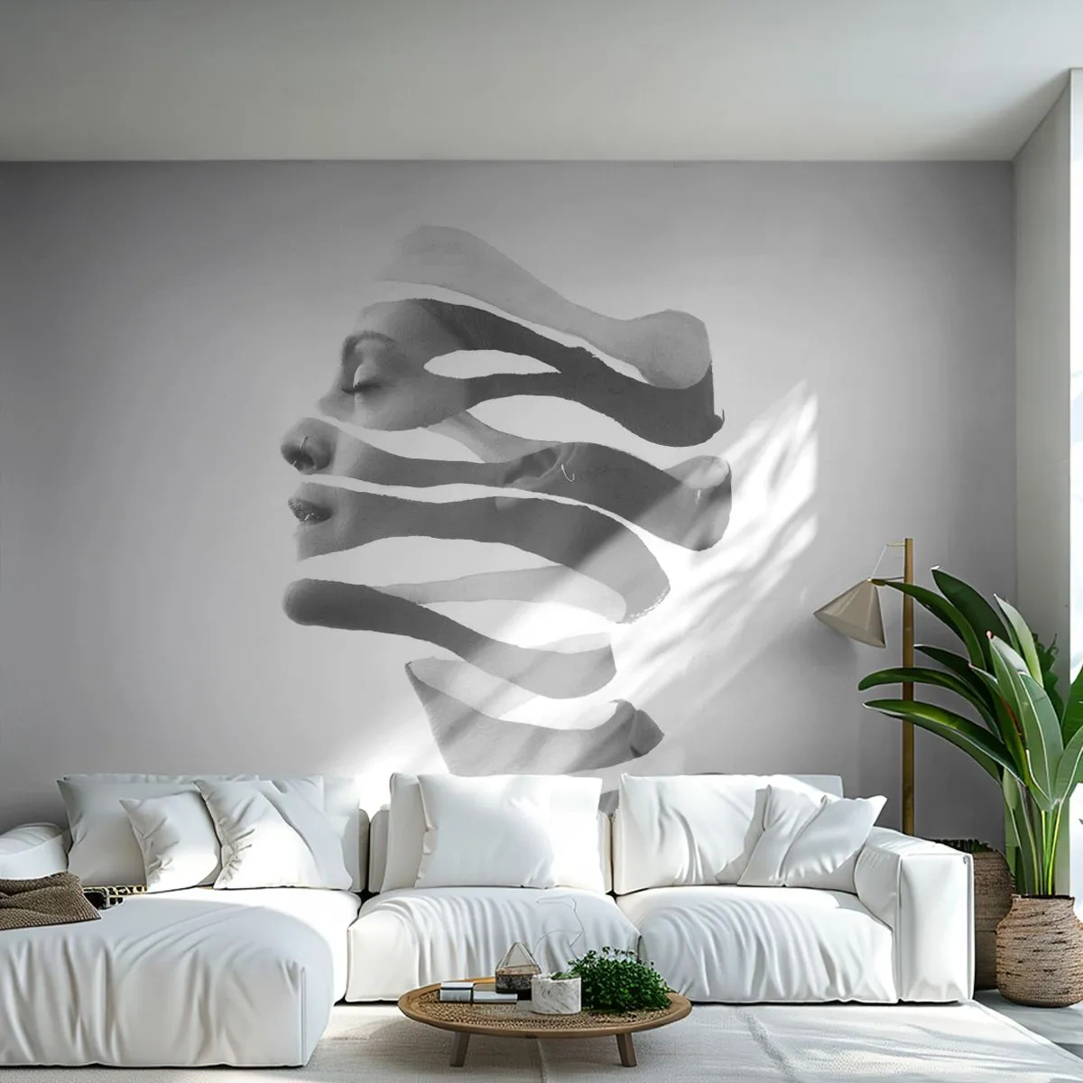 Fototapete Premium Sand - Abstraktes Porträt einer Frau in einer Schwarz-Weiß-Komposition - 100x70cm - Surreales Porträt - Moderne Wanddekoration für Wohnzimmer und Schlafzimmer ARTTOR
