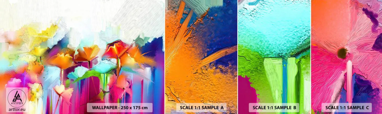 Fototapeten Muster Selbstklebend Deluxe Sticker - Der Regenbogen ist aufgeblüht - Abstraktion, Blumen, Stück - 100x30 cm