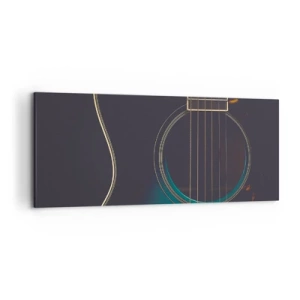 Bild auf Leinwand - Leinwandbild - Akustikgitarre in dunklem, elegantem Licht - 120x50cm - Einen Moment bevor es ertönt - Moderne Wanddekoration für Wohnzimmer und Schlafzimmer ARTTOR