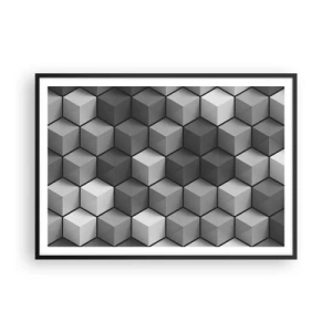 Poster in einem schwarzem Rahmen - Geometrische Komposition aus Würfeln in Grau- und Schwarztönen - 100x70cm - Kubistisches Puzzle - Moderne Wanddekoration für Wohnzimmer und Schlafzimmer ARTTOR