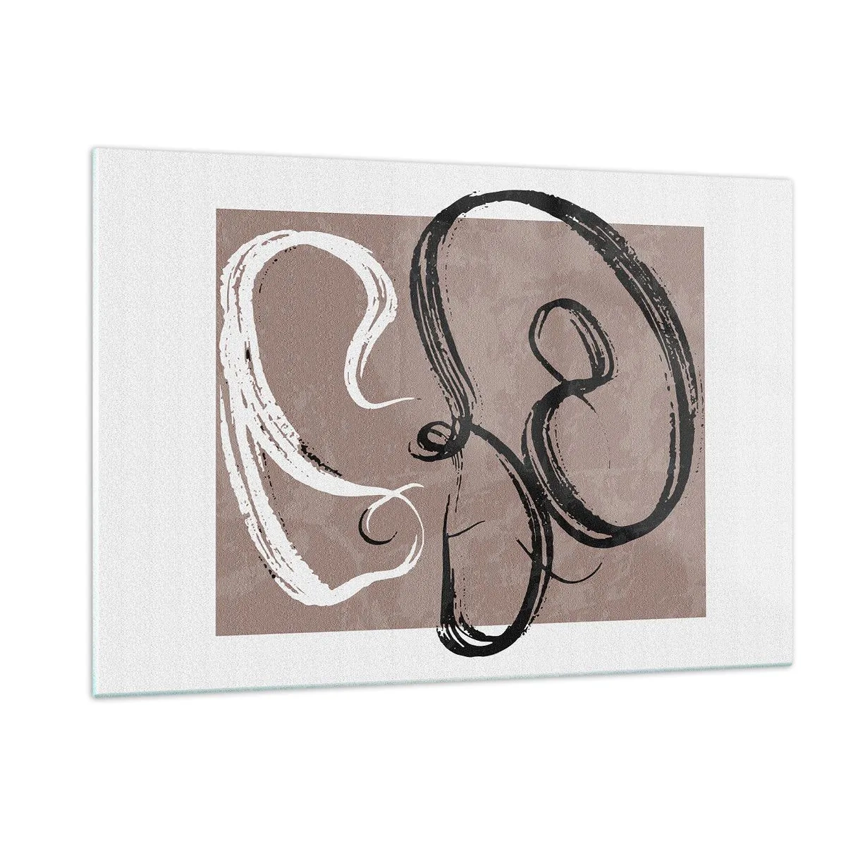 Glasbild - Bild auf glas - Dynamische Pinselstriche in Schwarz und Weiß auf beigem Hintergrund. - 120x80cm - Komposition – die Suche nach Fülle - Moderne Wanddekoration für Wohnzimmer und Schlafzimmer ARTTOR