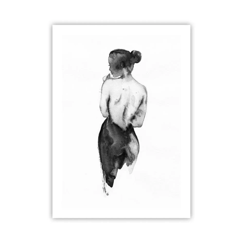 Poster - Silhouette einer Frau in Aquarell schwarz auf weißem Hintergrund - 50x70cm - Bei ihr verschwindet die Welt - Moderne Wanddekoration für Wohnzimmer und Schlafzimmer ARTTOR