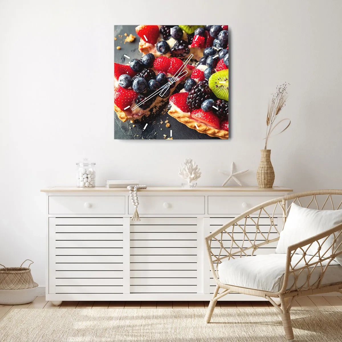 Wanduhr - Glasuhr - Bunte Tarte mit Früchten und Sahne - 30x30cm - Dolce Vita! - Moderne Wanddekoration für Wohnzimmer und Schlafzimmer ARTTOR