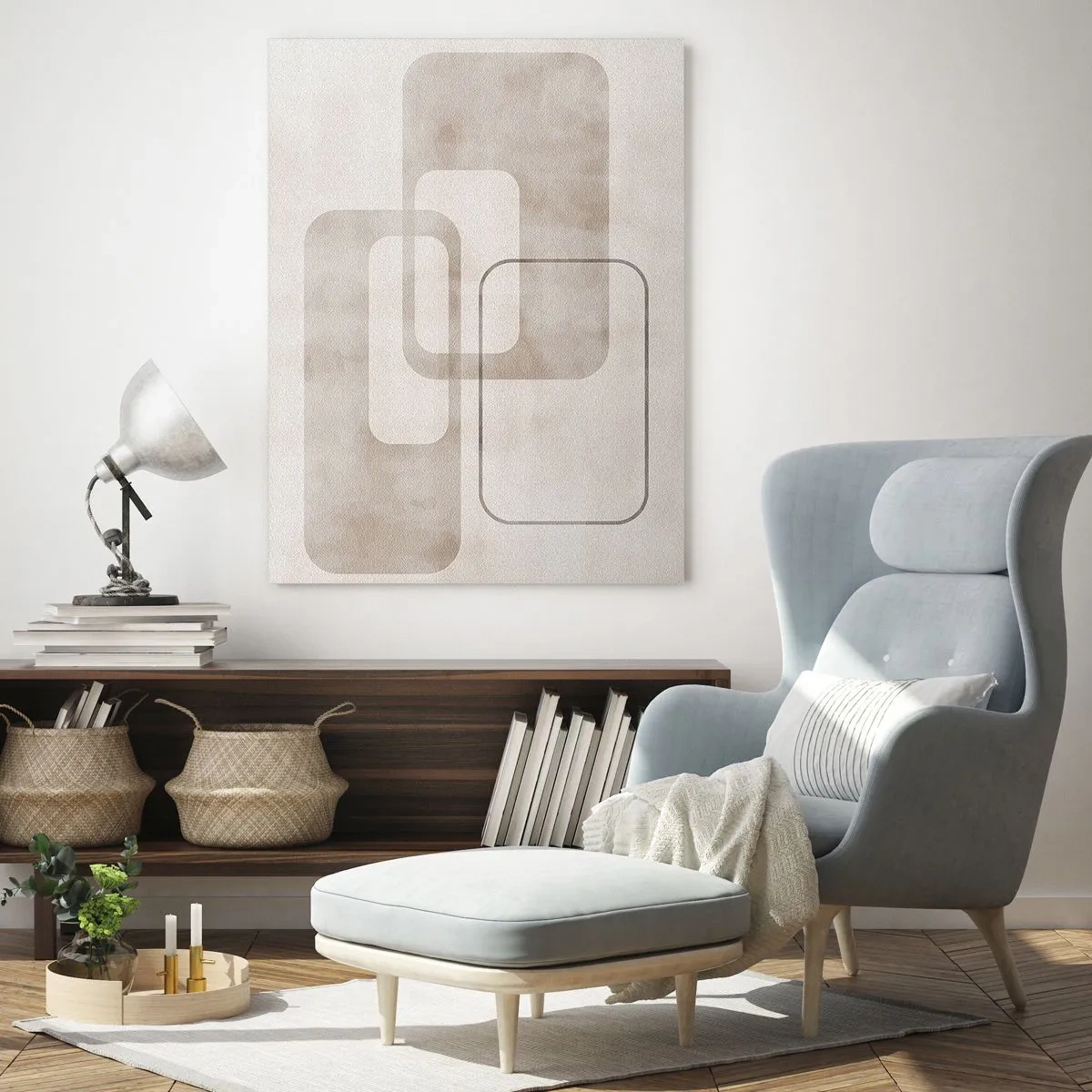 Glasbild - Bild auf glas - Eine minimalistische Komposition mit Rechtecken in Beigetönen auf dezentem Hintergrund. - 70x100cm - Geometrische Fuge - Moderne Wanddekoration für Wohnzimmer und Schlafzimmer ARTTOR