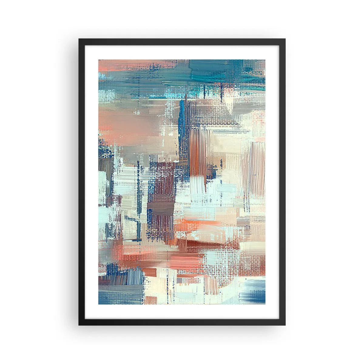 Poster in einem schwarzem Rahmen - Eine abstrakte Komposition aus Pinselstrichen in warmen Farben. - 50x70cm - Zum Licht kommen - Moderne Wanddekoration für Wohnzimmer und Schlafzimmer ARTTOR