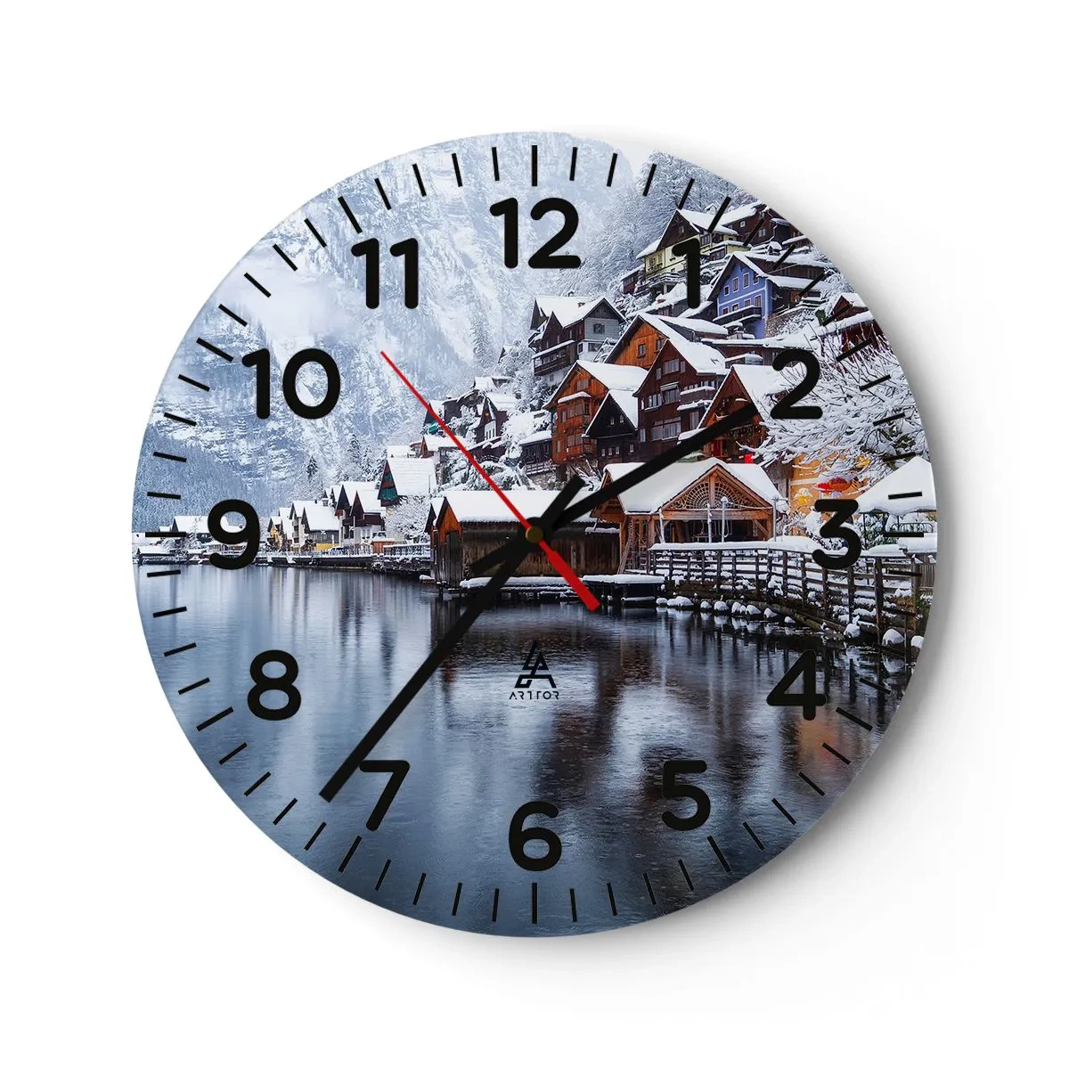 Wanduhr - Glasuhr - In winterlicher Dekoration - 40x40 cm