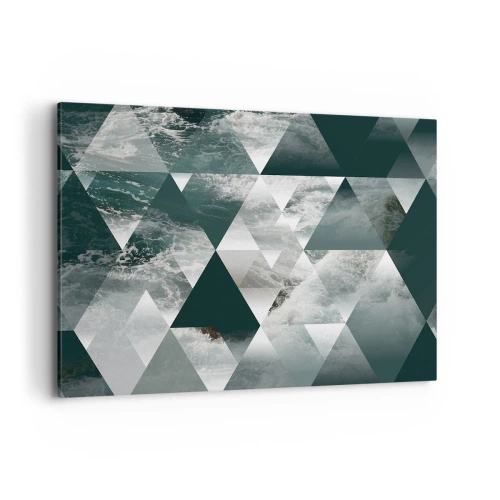 Bild auf Leinwand - Leinwandbild - Geometrisches Muster mit Wellenmotiv in Grüntönen - 100x70cm - Kristallperspektive - Moderne Wanddekoration für Wohnzimmer und Schlafzimmer ARTTOR