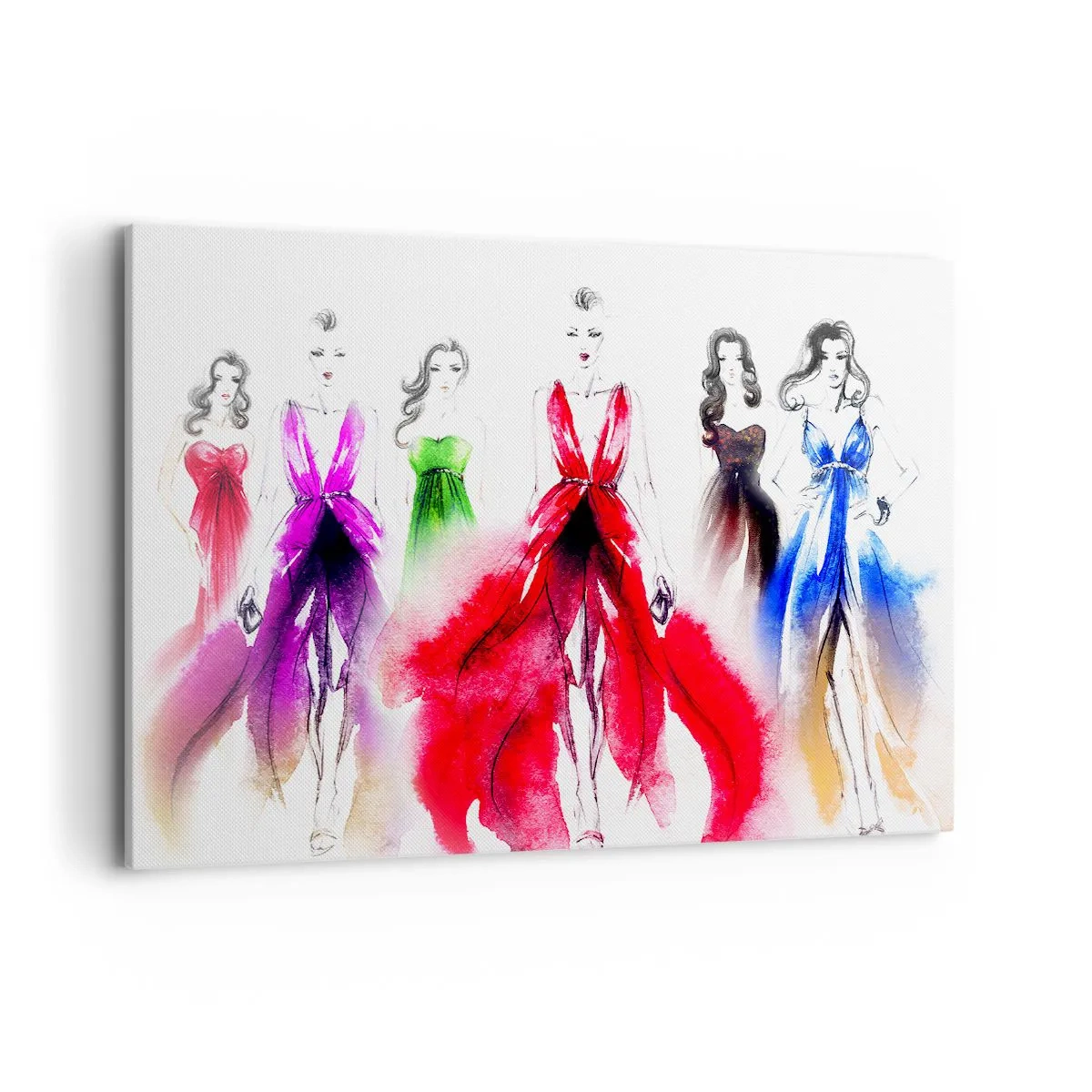 Bild auf Leinwand - Leinwandbild - Modeillustration mit Models in bunten Kleidern - 120x80cm - Stimmungen für Kostüme - Moderne Wanddekoration für Wohnzimmer und Schlafzimmer ARTTOR