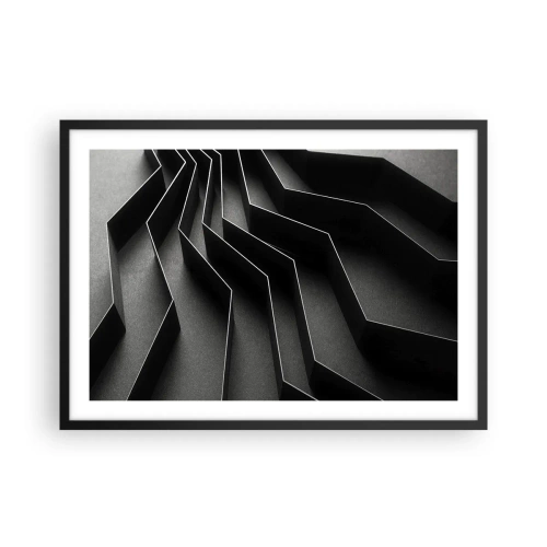Poster in einem schwarzem Rahmen - Schwarz-weiße Abstraktion mit geometrischen Strukturen - 70x50cm - Räumliche Ordnung - Moderne Wanddekoration für Wohnzimmer und Schlafzimmer ARTTOR
