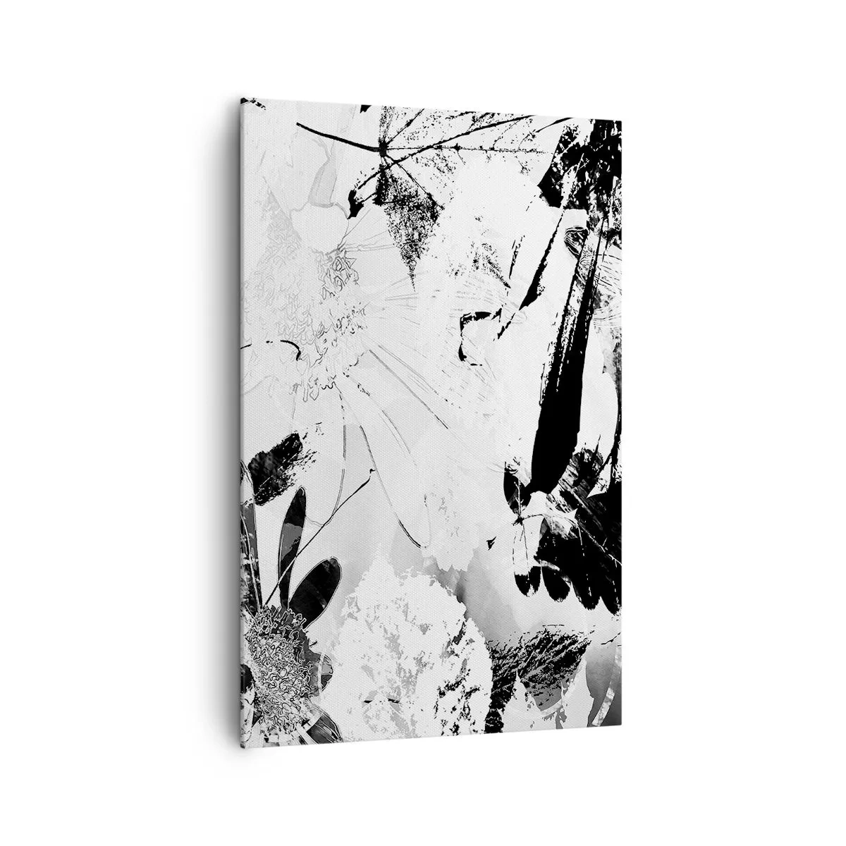 Bild auf Leinwand - Leinwandbild - Schwarz-weiße abstrakte Blumen im minimalistischen Stil - 80x120cm - Herbst negativ - Moderne Wanddekoration für Wohnzimmer und Schlafzimmer ARTTOR