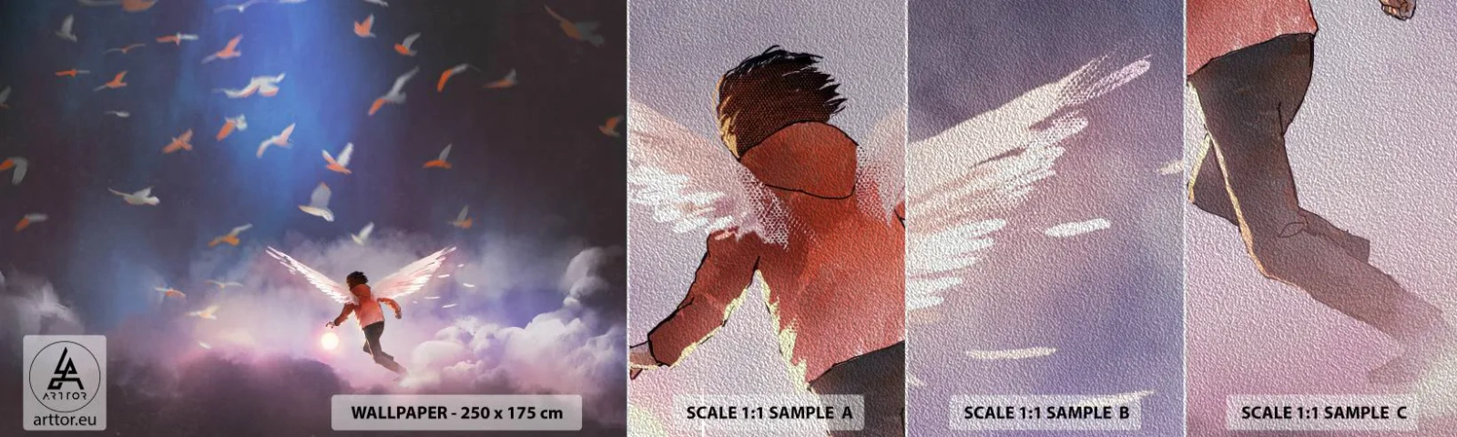 Fototapeten Muster Premium Sand - Du brauchst Fantasie und Mut - Abstraktion, Fantasie, Ikarus - 100x30 cm