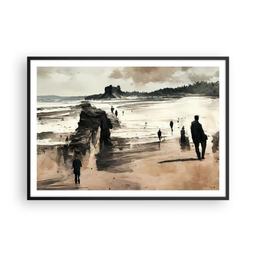 Poster in einem schwarzem Rahmen - Strandspaziergänger in friedlicher Landschaft - 100x70cm - Einberufen - Moderne Wanddekoration für Wohnzimmer und Schlafzimmer ARTTOR