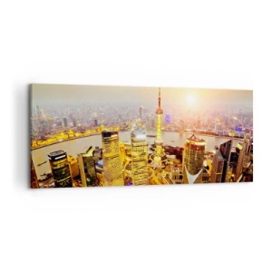 Bild auf Leinwand - Leinwandbild - Stadtpanorama mit Wolkenkratzern bei Sonnenuntergang - 120x50cm - Asiatischer Traum - Moderne Wanddekoration für Wohnzimmer und Schlafzimmer ARTTOR