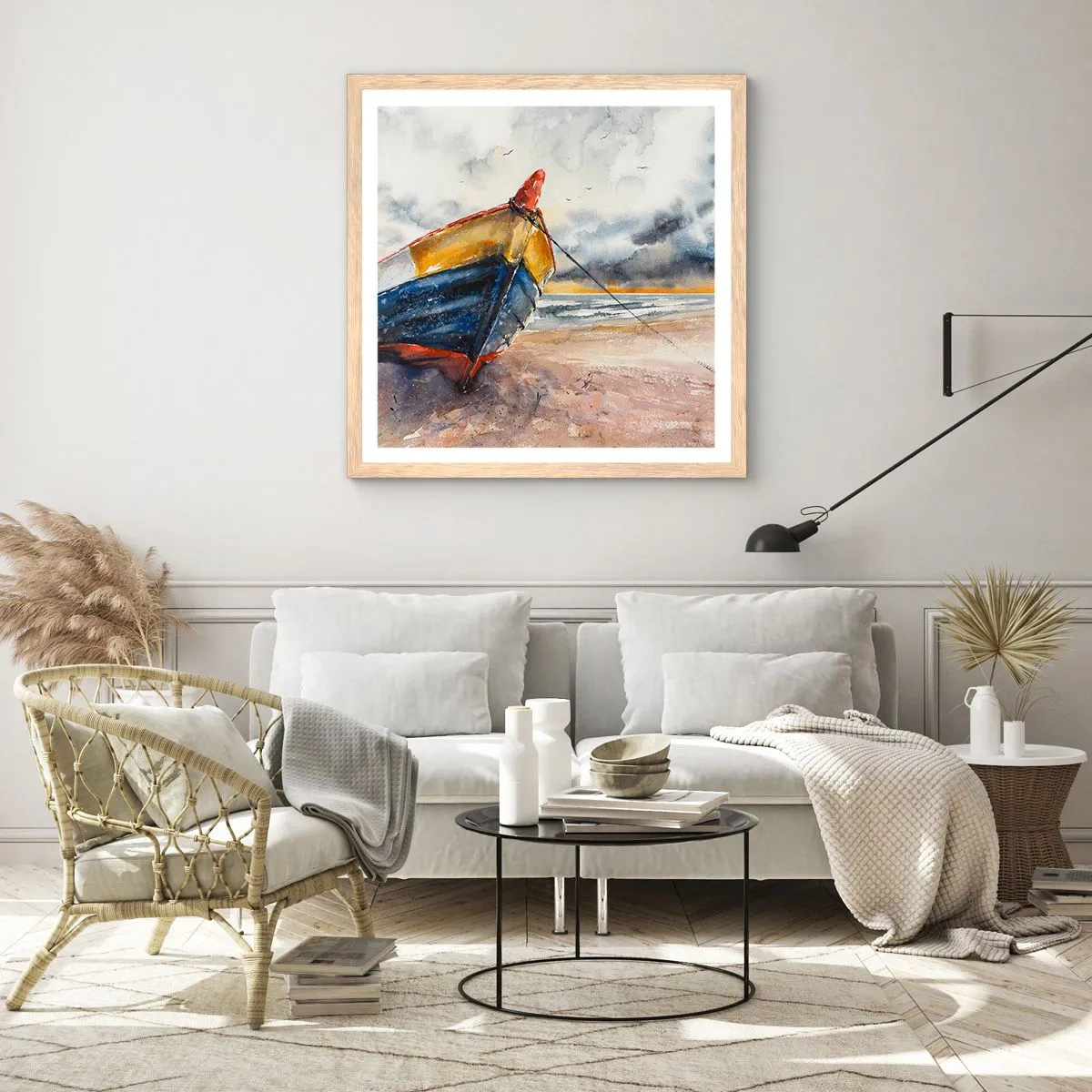 Poster in einem Rahmen aus heller Eiche - Erholung am Ufer - 60x60 cm