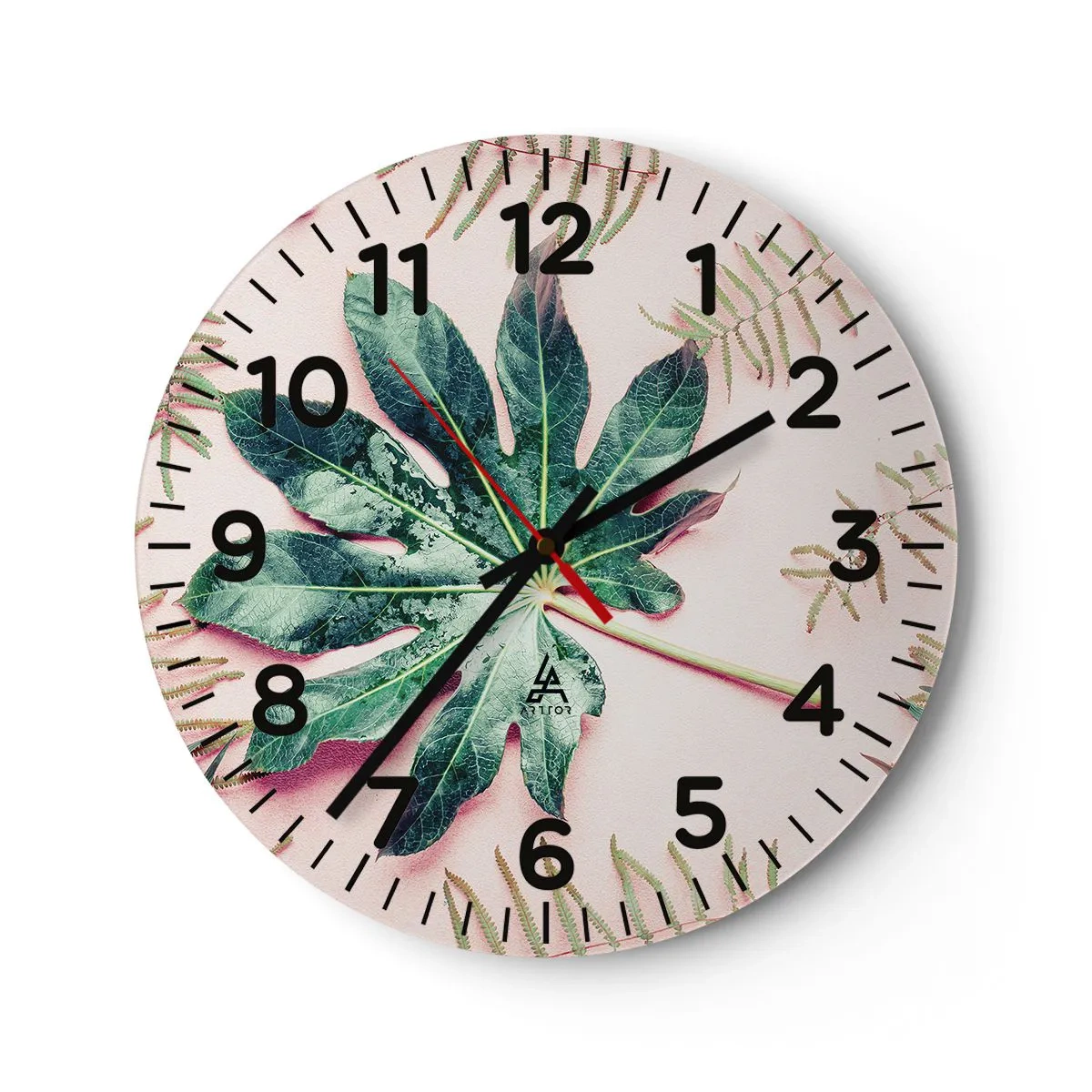 Wanduhr - Glasuhr - Eine Studie von Grün auf einem rosa Hintergrund - 40x40 cm