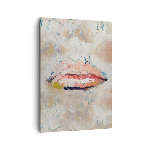 Bild auf Leinwand - Leinwandbild - Eine abstrakte Komposition, die die Lippen einer Frau in Pastellfarben darstellt. - 50x70cm - Es weckt die Sinne - Moderne Wanddekoration für Wohnzimmer und Schlafzimmer ARTTOR