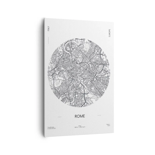 Bild auf Leinwand - Leinwandbild - Eine Karte von Rom im minimalistischen Schwarz-Weiß-Stil - 80x120cm - Anatomie von Rom - Moderne Wanddekoration für Wohnzimmer und Schlafzimmer ARTTOR