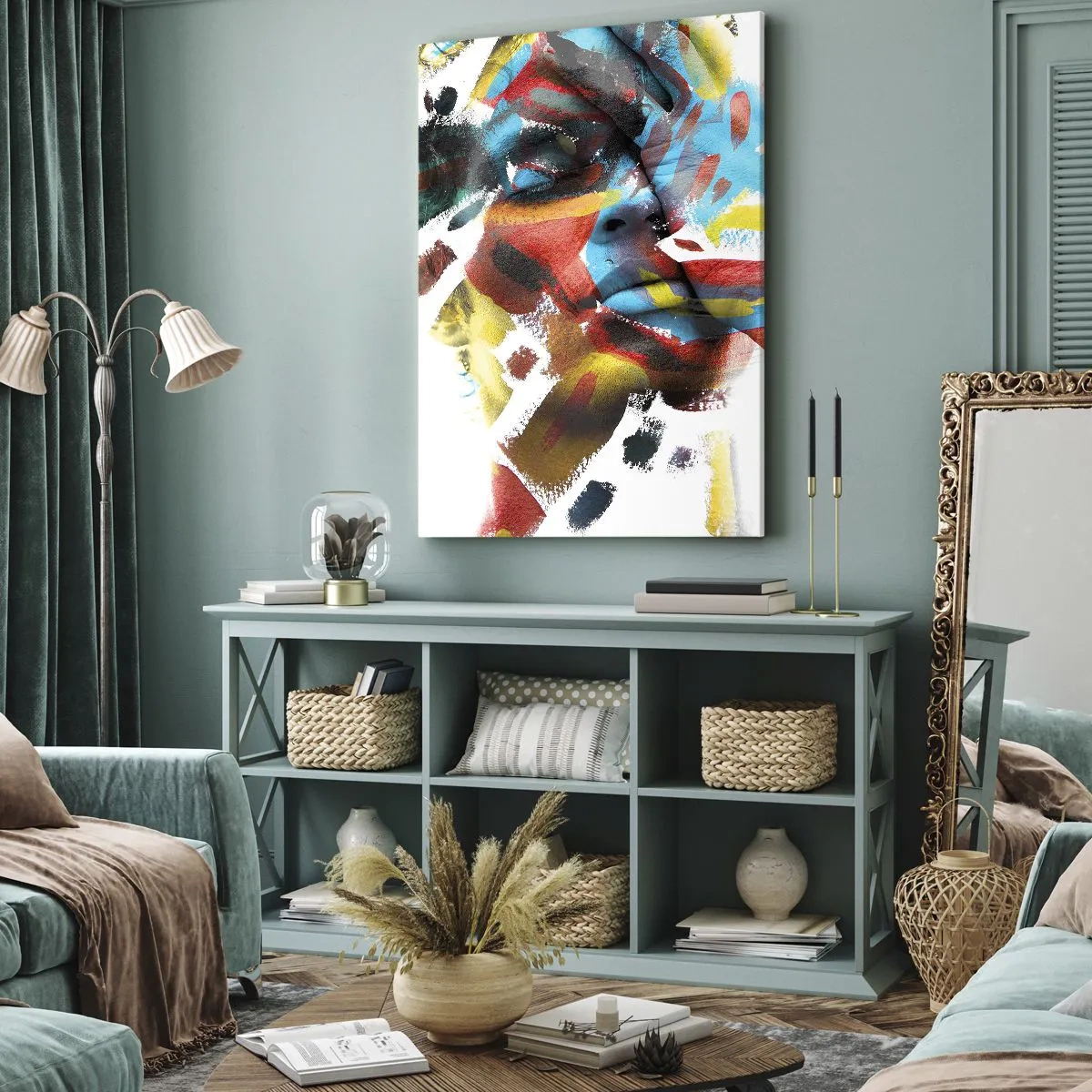 Bild auf Leinwand - Leinwandbild - Abstraktes Porträt in lebendigen Farben - 70x100cm - Eine bunte Persönlichkeit - Moderne Wanddekoration für Wohnzimmer und Schlafzimmer ARTTOR