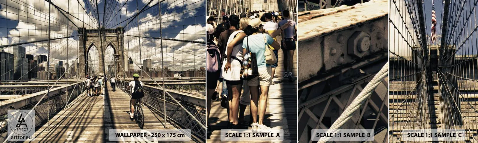 Fototapetenmuster Standard Eco - Direkt ins Herz der Stadt - Brooklyn Brücke, New York, Stadt - 100x30 cm