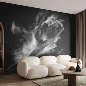 Fototapete Premium Sand - Tänzerin im dynamischen Sprung mit Raucheffekt - 100x70cm - Im Flug hängen geblieben - Moderne Wanddekoration für Wohnzimmer und Schlafzimmer ARTTOR