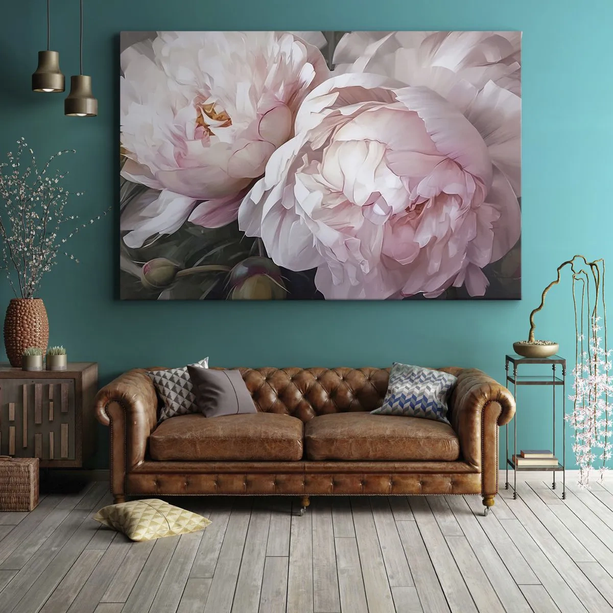 Bild auf Leinwand - Leinwandbild - Zarte rosa Pfingstrosen in voller Blüte - 100x70cm - In der Blüte angehalten - Moderne Wanddekoration für Wohnzimmer und Schlafzimmer ARTTOR
