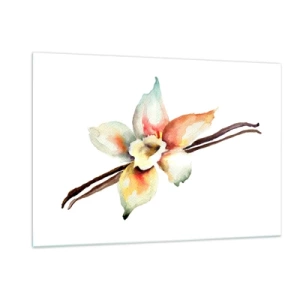 Glasbild - Bild auf glas - Aquarell-Illustration einer Vanilleblüte auf weißem Hintergrund - 120x80cm - Süße mit Farbe verschüttet - Moderne Wanddekoration für Wohnzimmer und Schlafzimmer ARTTOR