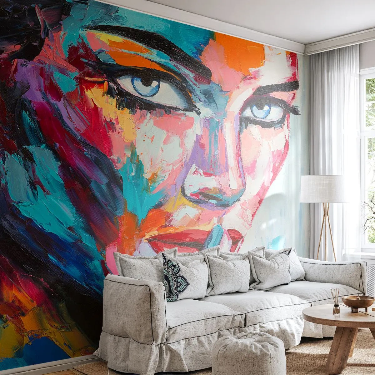 Fototapete Premium Sand - Buntes Porträt einer Frau - 100x70cm - Unser erstes Geheimnis - Moderne Wanddekoration für Wohnzimmer und Schlafzimmer ARTTOR