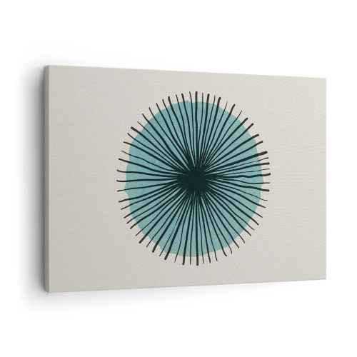 Bild auf Leinwand - Leinwandbild - Abstrakte Kreisform mit blauen Strahlen - 70x50cm - Strahlend im Blau - Moderne Wanddekoration für Wohnzimmer und Schlafzimmer ARTTOR