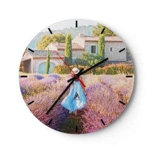 Wanduhr - Glasuhr - Lavendel Mädchen - 40x40 cm