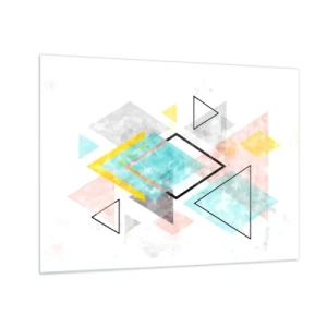 Glasbild - Bild auf glas - Bunte geometrische Formen auf weißem Hintergrund im abstrakten Stil - 70x50cm - Geometrisches Spiel - Moderne Wanddekoration für Wohnzimmer und Schlafzimmer ARTTOR