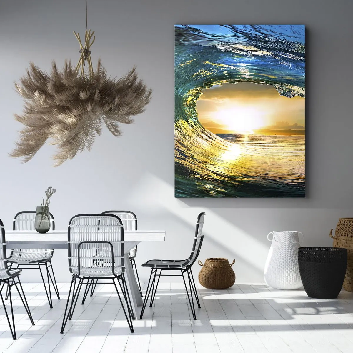 Bild auf Leinwand - Leinwandbild - Meereswelle in der Sonne mit Blick auf den Horizont - 50x70cm - In einem smaragd-goldenen Kristall - Moderne Wanddekoration für Wohnzimmer und Schlafzimmer ARTTOR
