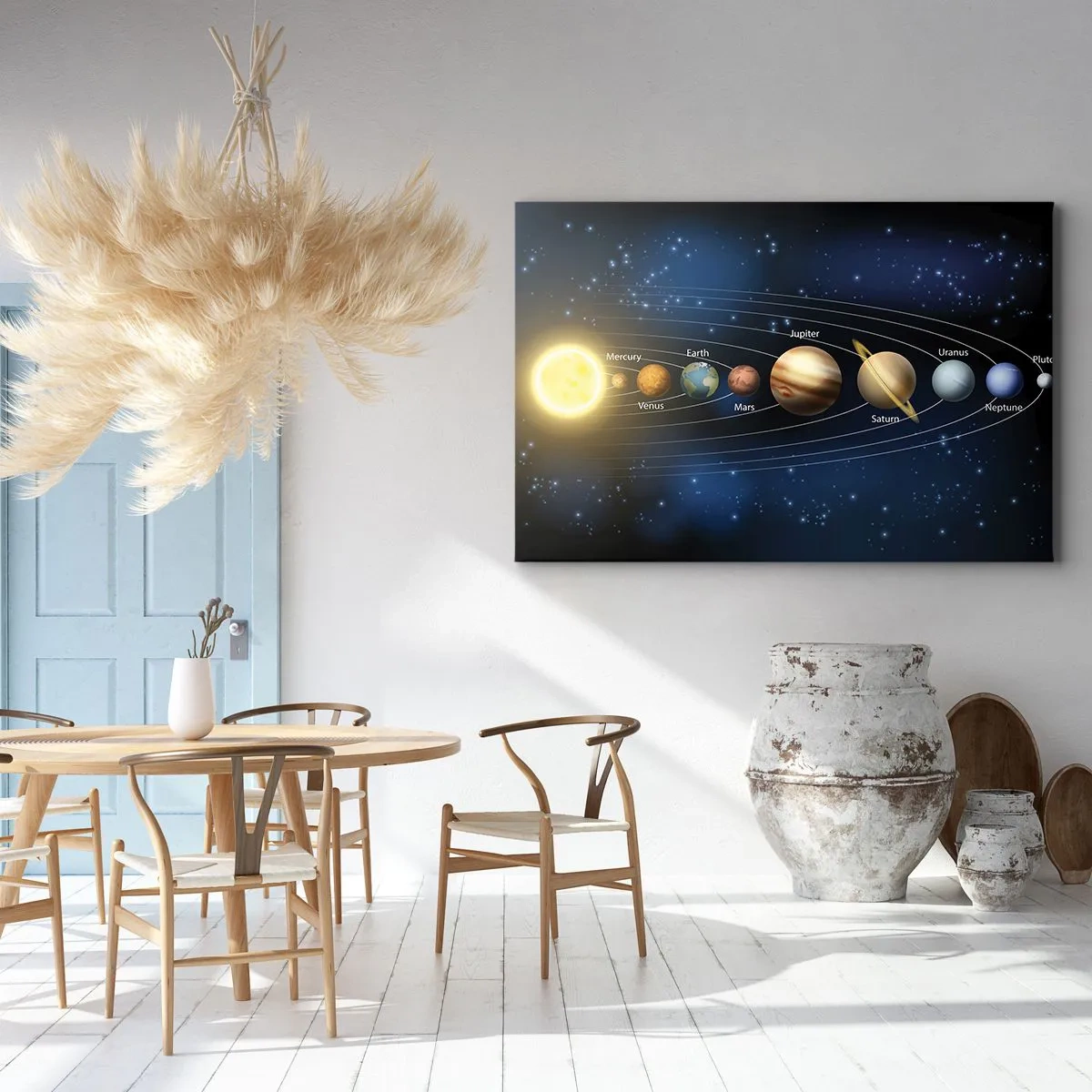 Bild auf Leinwand - Leinwandbild - Diagramm des Sonnensystems mit Planeten und Sonne - 120x80cm - Einer von zehn - Moderne Wanddekoration für Wohnzimmer und Schlafzimmer ARTTOR
