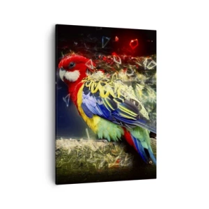 Bild auf Leinwand - Leinwandbild - Ein Papagei in leuchtenden Farben vor einem Hintergrund aus Lichteffekten - 50x70cm - Botschafter des Strahlens - Moderne Wanddekoration für Wohnzimmer und Schlafzimmer ARTTOR