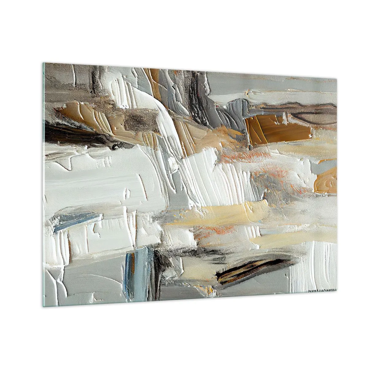 Glasbild - Bild auf glas - Eine abstrakte Komposition in Erdtönen mit einer unverwechselbaren Textur. - 100x70cm - Bunte Schichten - Moderne Wanddekoration für Wohnzimmer und Schlafzimmer ARTTOR