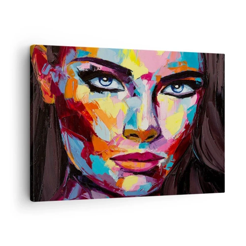 Bild auf Leinwand - Leinwandbild - Ein farbenfrohes abstraktes Porträt einer Frau in intensiven Farben. - 70x50cm - Auch die Seele ist bunt - Moderne Wanddekoration für Wohnzimmer und Schlafzimmer ARTTOR