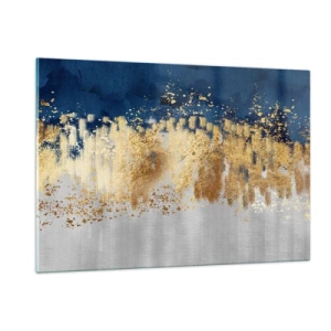 Glasbild - Bild auf glas - Goldene Akzente auf marineblauem und silbernem Hintergrund - 120x80cm - Moderne Komposition mit Glanz - Moderne Wanddekoration für Wohnzimmer und Schlafzimmer ARTTOR