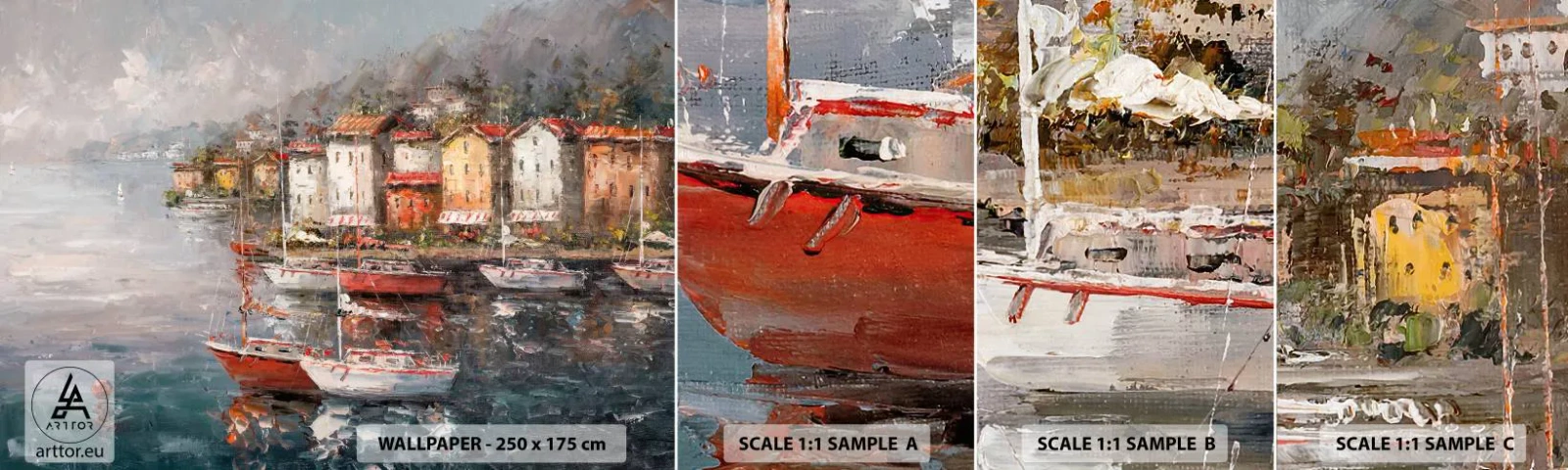 Fototapetenmuster Standard Eco - Romantische Oase - Die Architektur, Hafenstadt, Segelboot - 100x30 cm