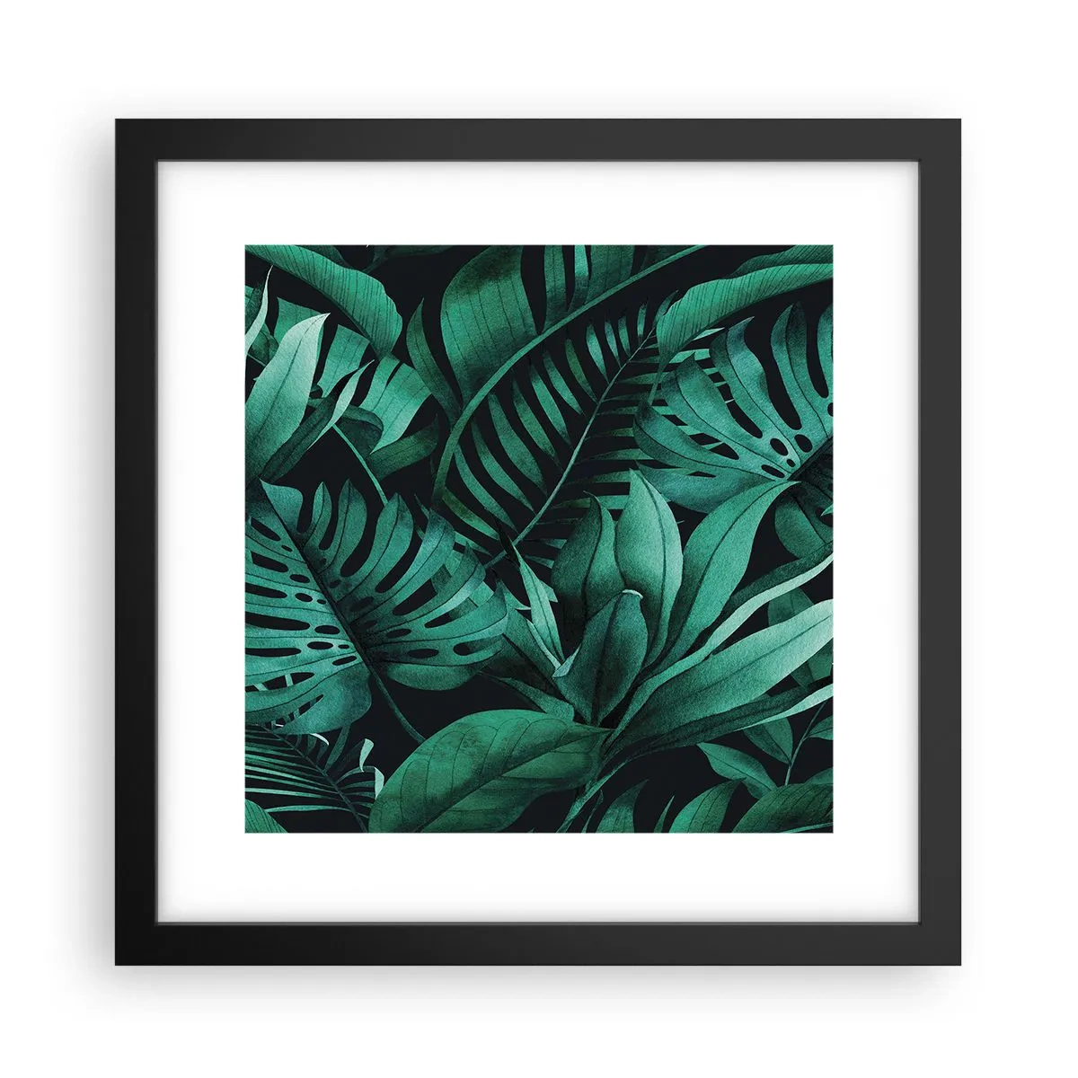 Poster in einem schwarzem Rahmen - Die Tiefe des tropischen Grüns - 30x30 cm