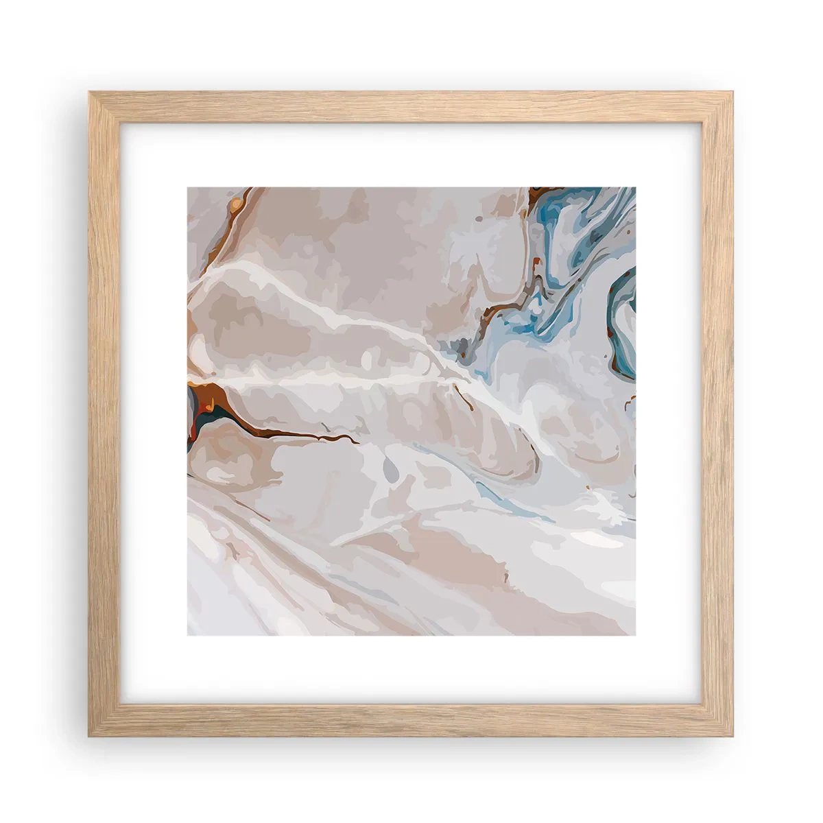 Poster in einem Rahmen aus heller Eiche - Blau schlängelt sich unter dem Weiß - 30x30 cm