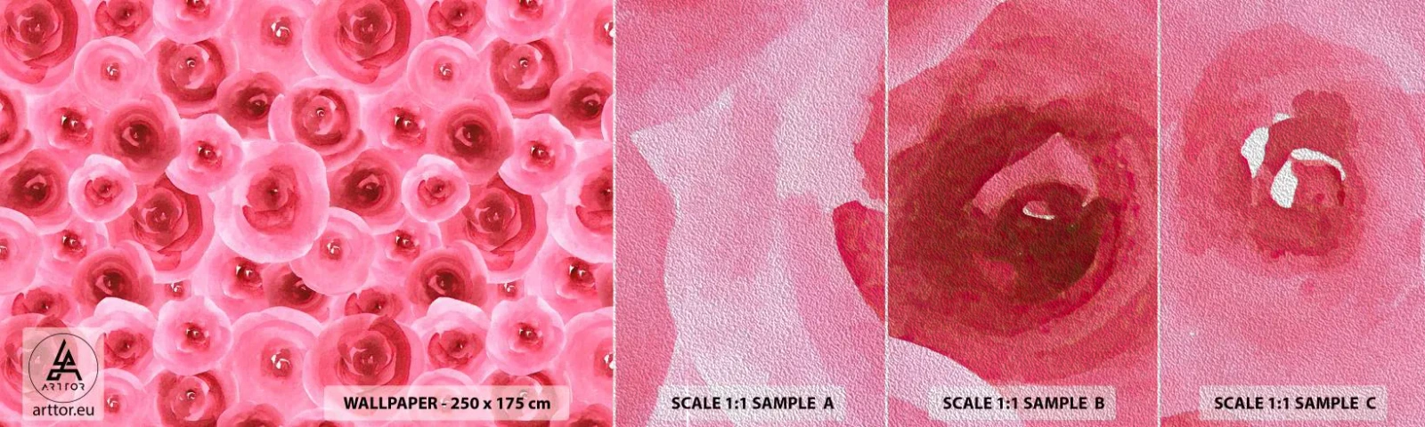 Fototapeten Muster Premium Sand - Oben und unten Rosen - Blumen, Schönheit, Romantik - 100x30 cm
