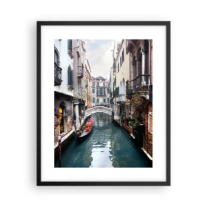 Poster in einem schwarzem Rahmen - Venezianische Landschaft mit Gondel und Brücke - 40x50 cm