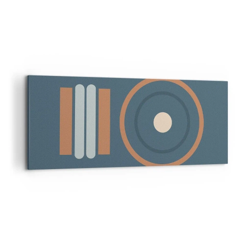 Bild auf Leinwand - Leinwandbild - Eine geometrische Komposition mit Kreisen und Rechtecken in gedämpften Farben. - 120x50cm - Das Wesen der Dinge - Moderne Wanddekoration für Wohnzimmer und Schlafzimmer ARTTOR