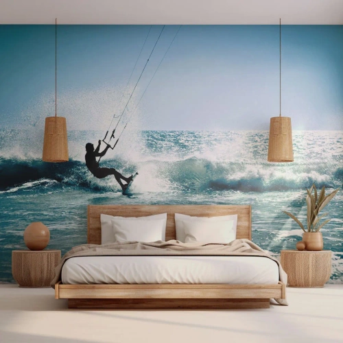 Fototapete Premium Sand - Kitesurfer auf Meereswellen in der Sonne - 100x70cm - Hinreißen lassen - Moderne Wanddekoration für Wohnzimmer und Schlafzimmer ARTTOR