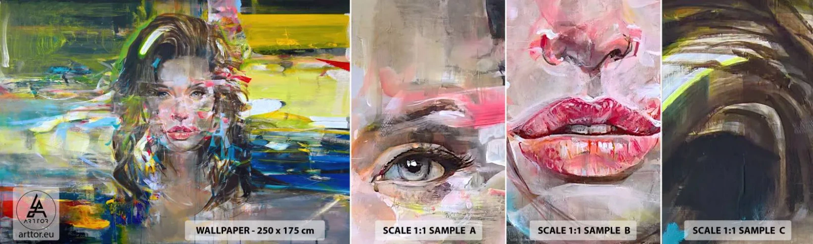 Fototapeten Muster Selbstklebend Deluxe Sticker - Hinter der Luft ein Vorhang - Porträt einer Frau, Gesicht, Abstraktion - 100x30 cm